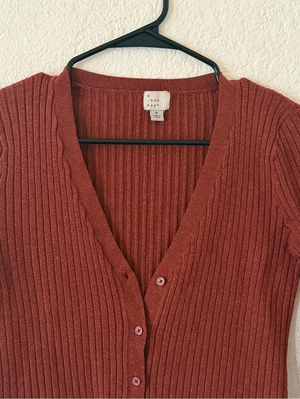 a new day Rust Ribbed V-Neck Button-Up Cardigan - Picture 2 of 3